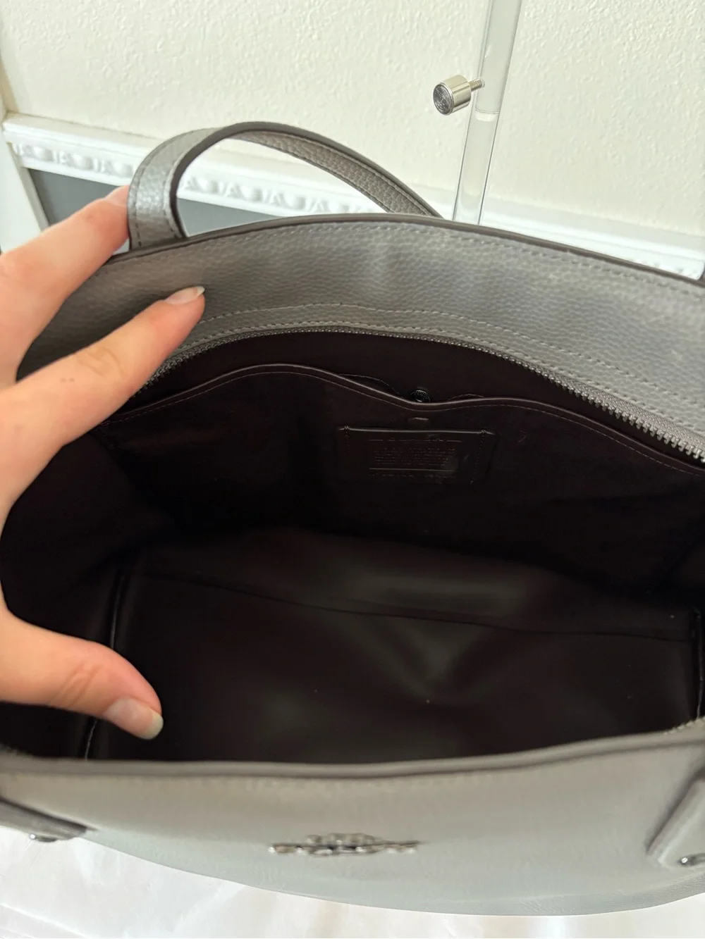 Coach City Pebbled Leather Zip Tote Bag Purse in Smokey Light Gray